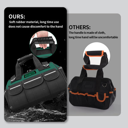 Heavy Duty Tool Bag for Men, 16 Inch Wide Mouth Tool Bags Organizer, Soft Handle Toolbox Storage, Large Zipper Electrician Tool Bag