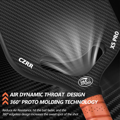 Pickleball Paddle, 3K Carbon Fiber Pickleball Paddle with Aero Throat, USA Pickleball Approved, 16MM Polypropylene Honeycomb Core, Textured Carbon Grit Surface