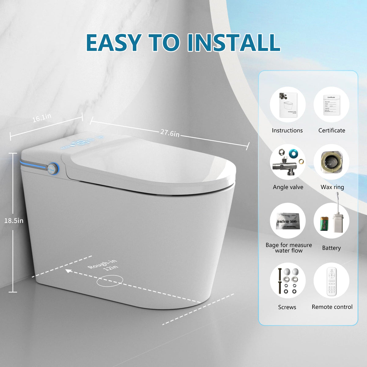LOUPUSUO Luxury Smart Toilet with Bidet Built In, Bidet with Heated Seat,Warm Water Sprayer & Dryer, Japanese Toilet with Foot Sensor Operation,LED Display