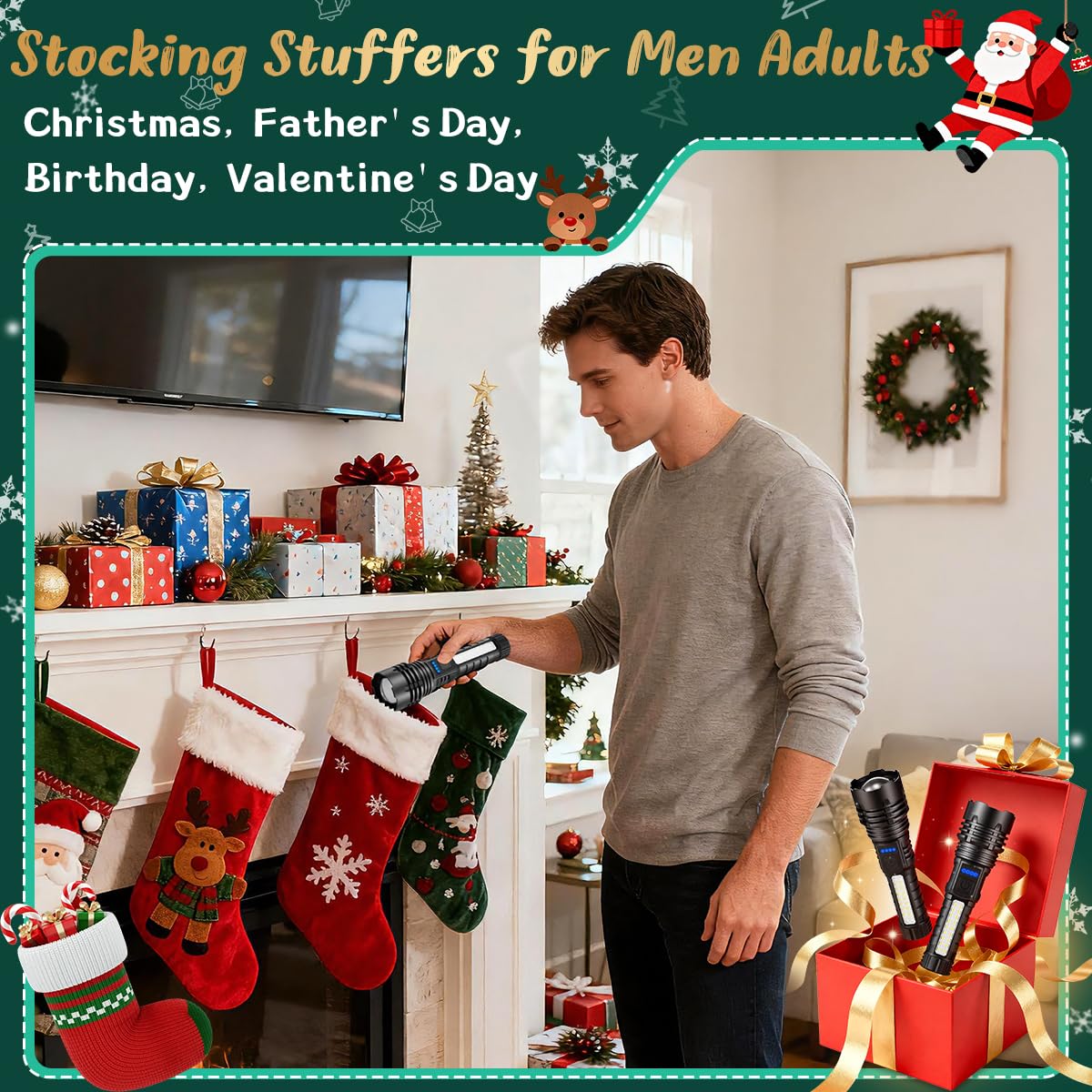 Rechargeable Flashlights High Lumens, 7Mode Super Bright Flashlight Camping, Adjustable Tactical Flash Light High Powered, LED Flashlights for Home Emergency, Christmas Gifts Stocking Stuffers for Men