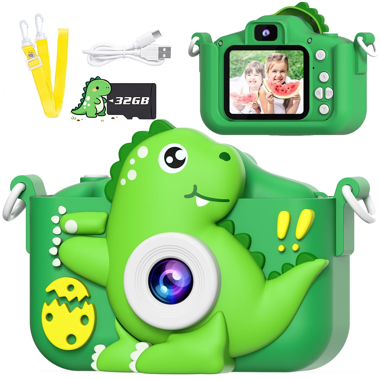MindPal Kids Camera Toys for 3-8 Year Old Boys Girls, Dinosaur 1080P HD Selfie Digital Camera with 32GB Card, Christmas Birthday Gift for Kids