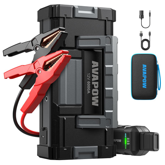 AVAPOW 6000A Car Battery Jump Starter(for All Gas or up to 12L Diesel) Powerful Car Jump Starter with Dual USB Quick Charge and DC Output,12V Jump Pack with Built-in LED Bright Light
