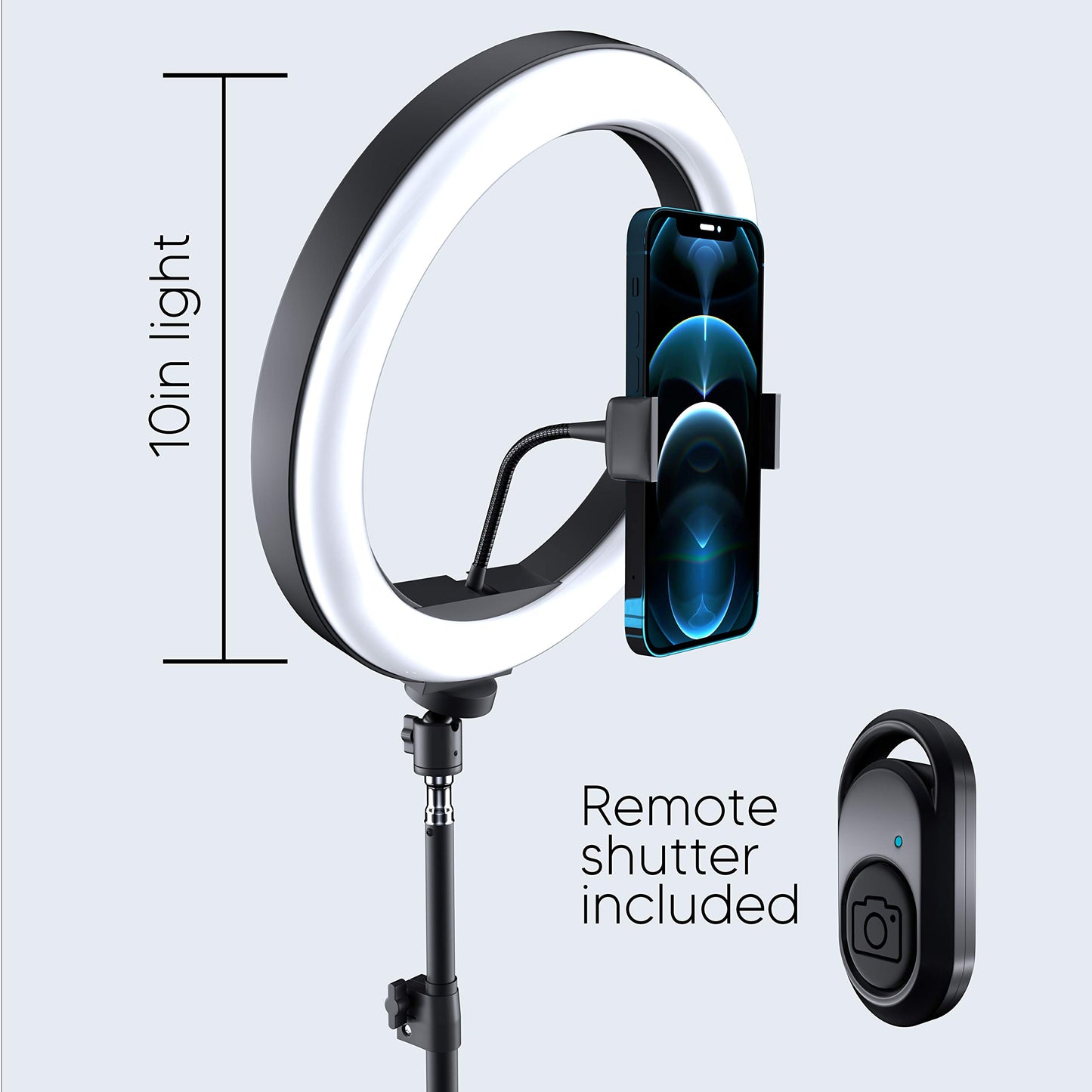 TalkWorks 10'' Selfie Ring Light with Phone Holder Tripod Stand - 3 Color Modes, USB Powered, Black