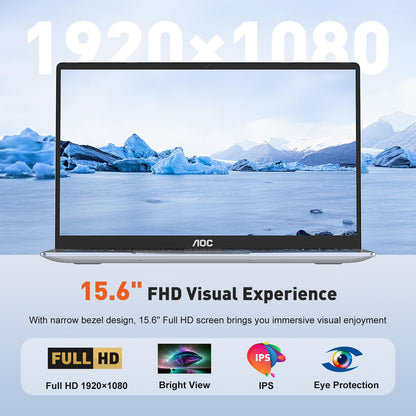 AOC Laptop Computer 16GB RAM 512GB SSD Work Laptops 15.6 Inch FHD Screen Premium Laptop (Up to 3.6GHz) Windows 11 Laptop Computer, Light&Thin, Metal Shell, Webcam, Type-C, USB3.2