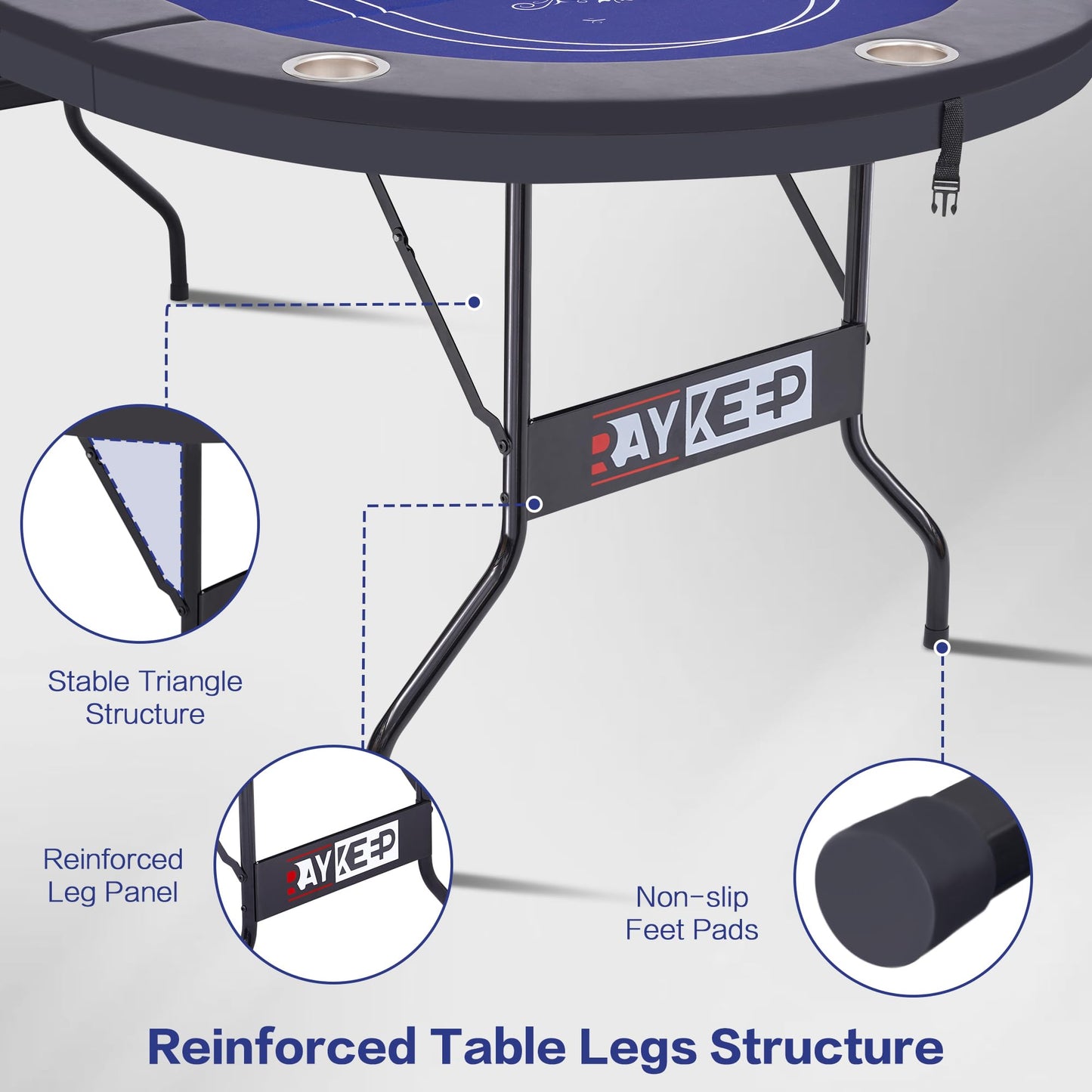 RAYKEEP 10 Player Poker Table Foldable, 84" Folding Blackjack Texas Holdem Table, Portable Casino Leisure Card Board Game Table with Cup Holders and Padded Rails for Game Room (Black)