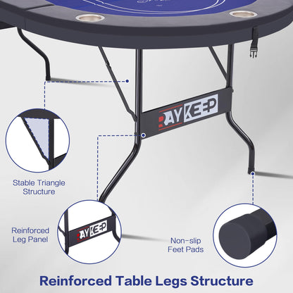 RAYKEEP 10 Player Poker Table Foldable, 84" Folding Blackjack Texas Holdem Table, Portable Casino Leisure Card Board Game Table with Cup Holders and Padded Rails for Game Room (Black)