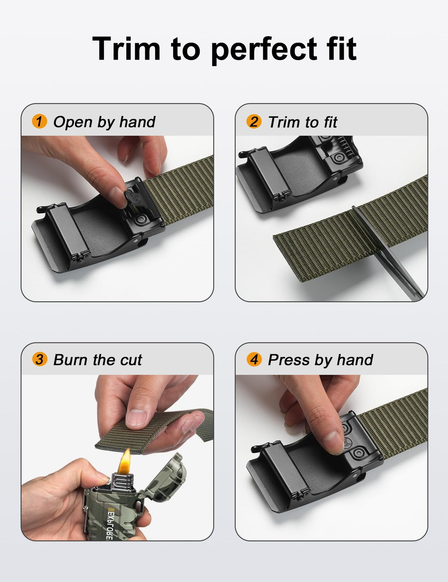 JUKMO Men's 1.5" Nylon Ratchet Belt, Casual Web Click Tactical Belt with Slide Buckle for Jeans, No Holes Adjustable Trim to Fit(Army Green,Medium)