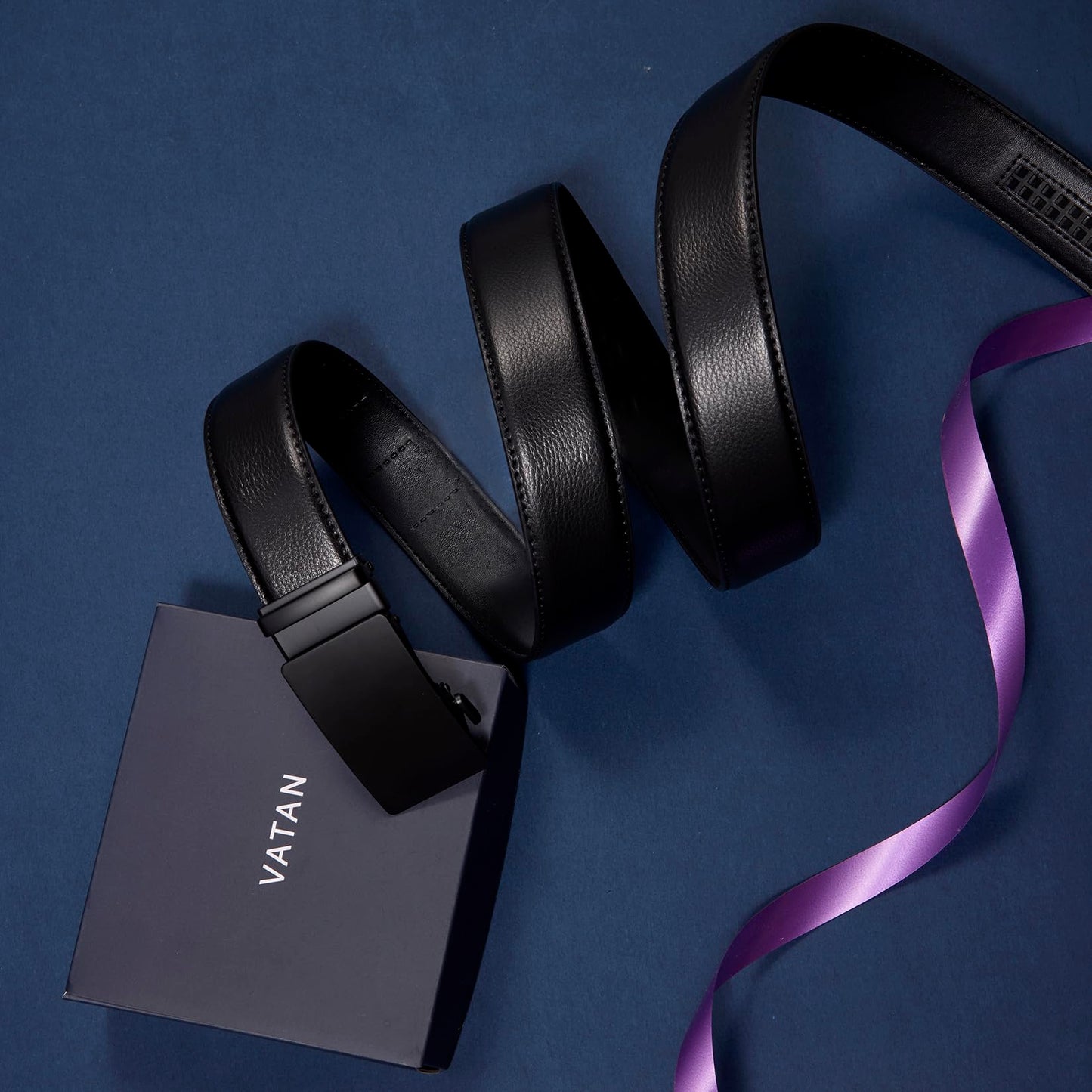 VATAN Men's Belt Leather Ratchet Belt for Men Dress Casual Every Day with Adjustable Buckle, Trim to Fit