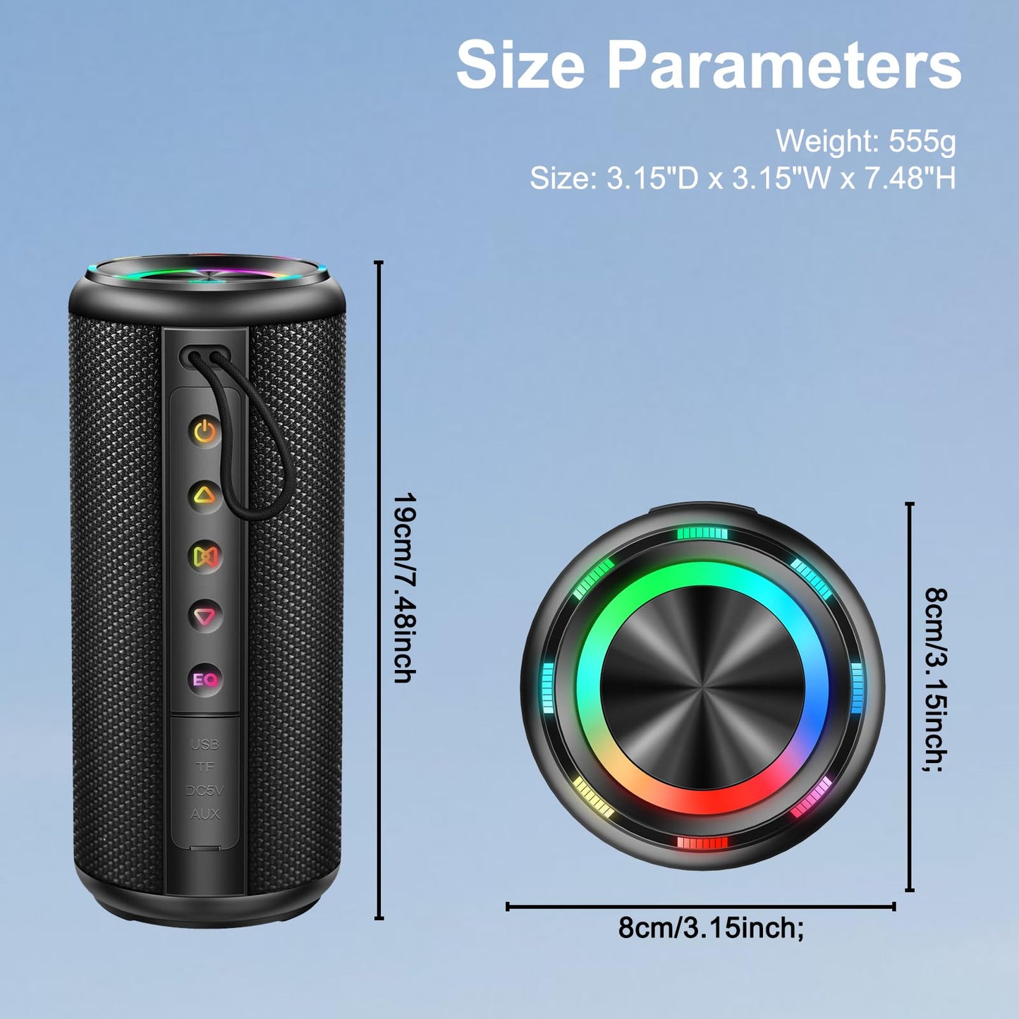 Portable Bluetooth Speaker, Bluetooth 5.4 Wireless Speaker with 20W HD Loud Stereo Sound, 15H Playtime, IP7 Waterproof, LED Lights, TWS Pairing, Built-in Mic, for Outdoor, Home, Party, Beach, Gift