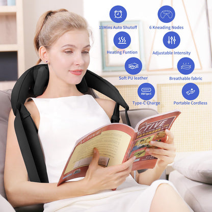Neck Massager with Heat - Cordless Shiatsu Neck and Back Massager for Pain Relief Deep Tissue, Rechargeable 6D Kneading Brushless Motor Shoulder Massage Gifts for Women Men Home Office Car Christmas