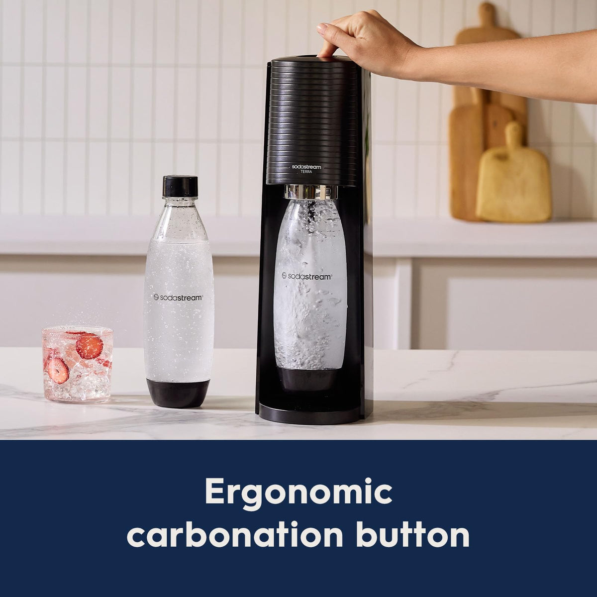 SodaStream - Terra Soda Streaming Machine - STARTER KIT - Sparkling Water Maker with CO2 & Bubly Drop - Eco-Friendly, No Batteries Needed - Black