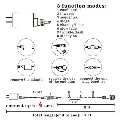 Dazzle Bright 66FT 200 LED Christmas Lights, Christmas String Lights Plug in with 8 Modes, Waterproof Christmas Decorations for Xmas Indoor Outdoor Party Home Tree Decor, White