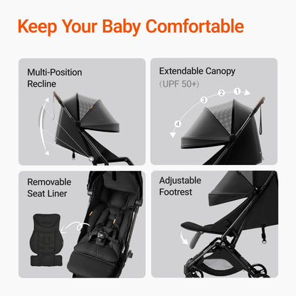 MAMAZING Lightweight Baby Travel Stroller with Carbon Fiber Frame, Compact & Airplane-Friendly, One-Handed Folding Design, 11.6 lbs, Perfect for Toddlers, Jet