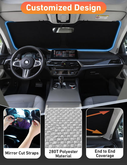 Econour Windshield Sun Shade Compatible for Jeep Wrangler & Gladiator 2018-2024 2025 2026, Sun Visor for Front Windshield & Window Sun Shade Cover, UV Heat Blocker & Protector, Car Accessories