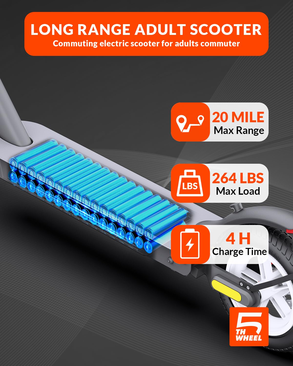 5TH WHEEL V30PRO Electric Scooter, 10" Solid Tires, 350W Motor & 18 MPH, 19.9 Miles Range E-Scooter with E-Lock, Dual Brakes and Suspension, Foldable Adults Commuter Scooter with Turn Signals and APP