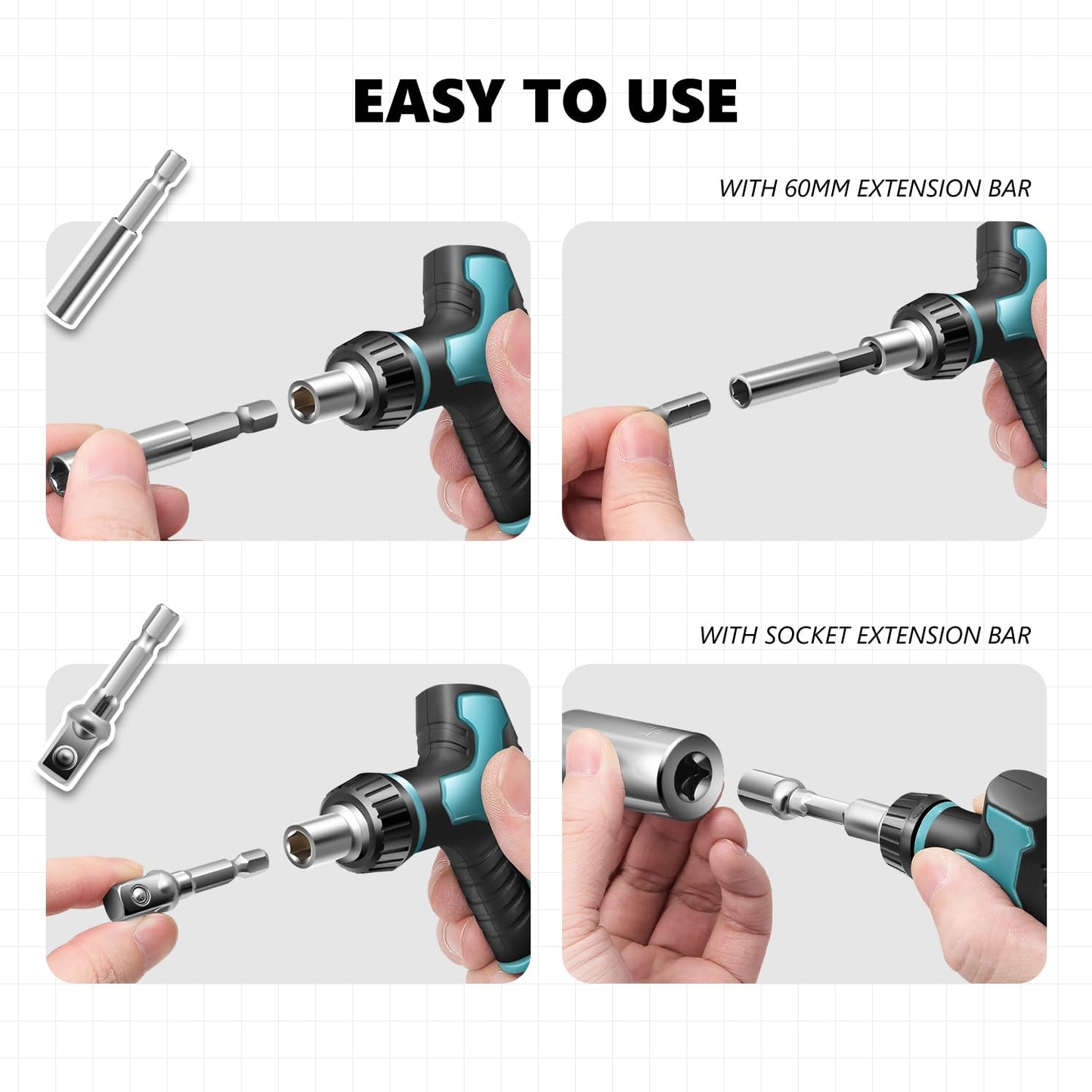 DNA MOTORING T-handle Screwdriver Set With Super Socket Fits Standard 1/4 to 3/4 Inches Screws and Bolts,15pcs CRV Bits, 19 In 1 Tool Set, Blue, Tools-00418