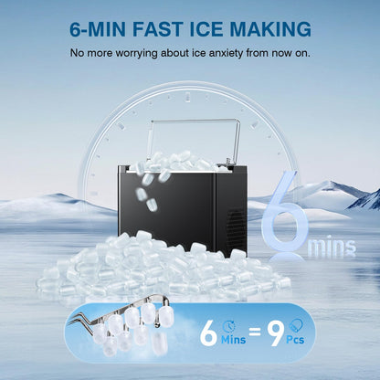 ORFLROA Ice Makers Countertop, 9 Ice Cubes in 6 Mins Portable Ice Maker, 2 Sizes of Bullet Ice (S/L) Small Ice Machine for Home Kitchen Camping (Sable)