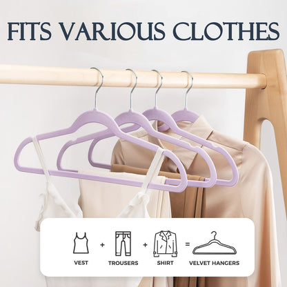 HOUSE DAY Lt-Purple Velvet Hangers 60 Pack, Non Slip Clothes Felt Hanger Heavy Duty for Coat, Premium Slim Space Saving Suit Hangers for Closet Organizer, 360° Rotating Silver Hook