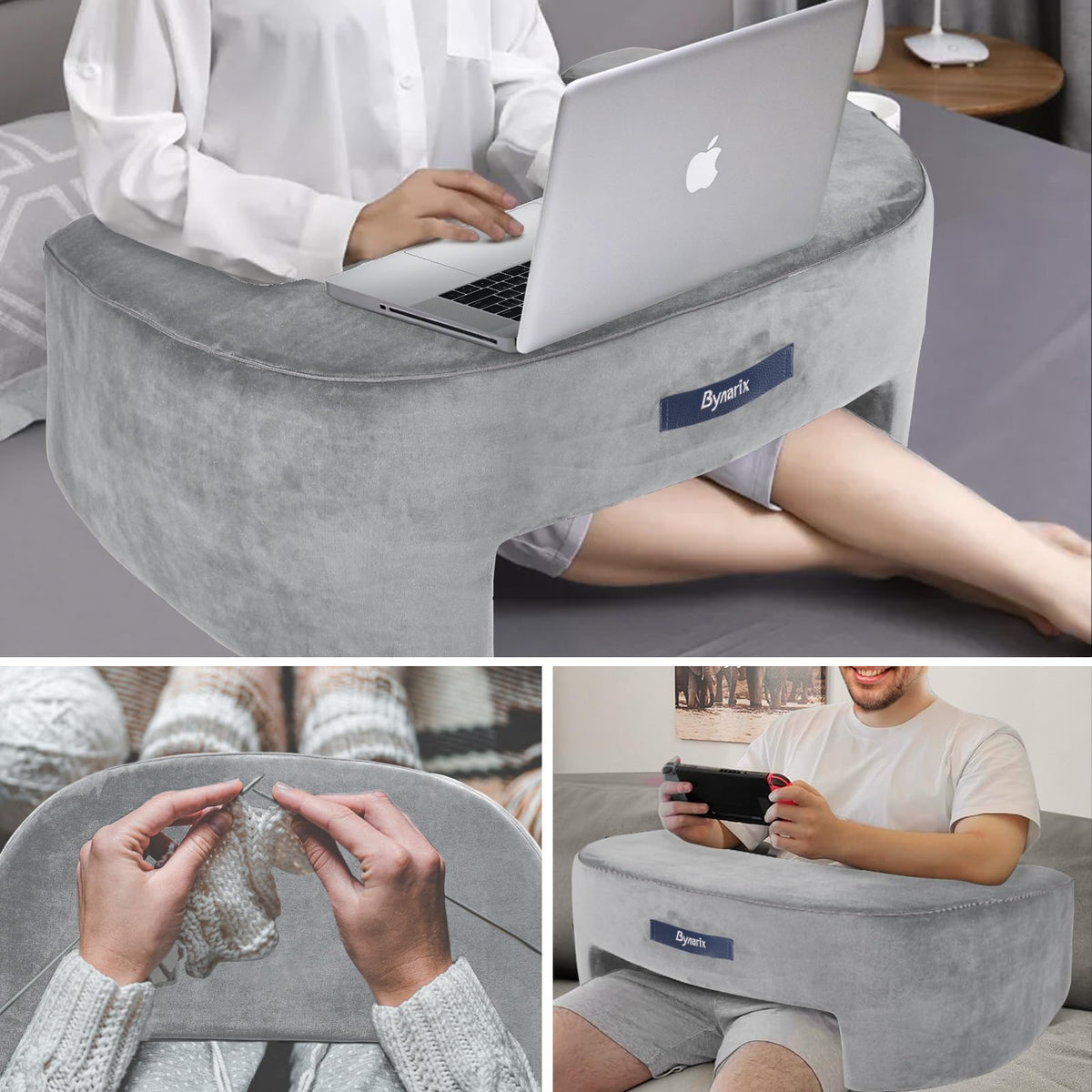 ByNaRIX Reading Pillow for Gaming, Lap Desk Pillow for Laptop, Extra Large Arm Rest Pillow for Adult Working, Playing, Crocheting, Steam Deck Switch/Sitting in Bed Floor Couch Sofa Grey