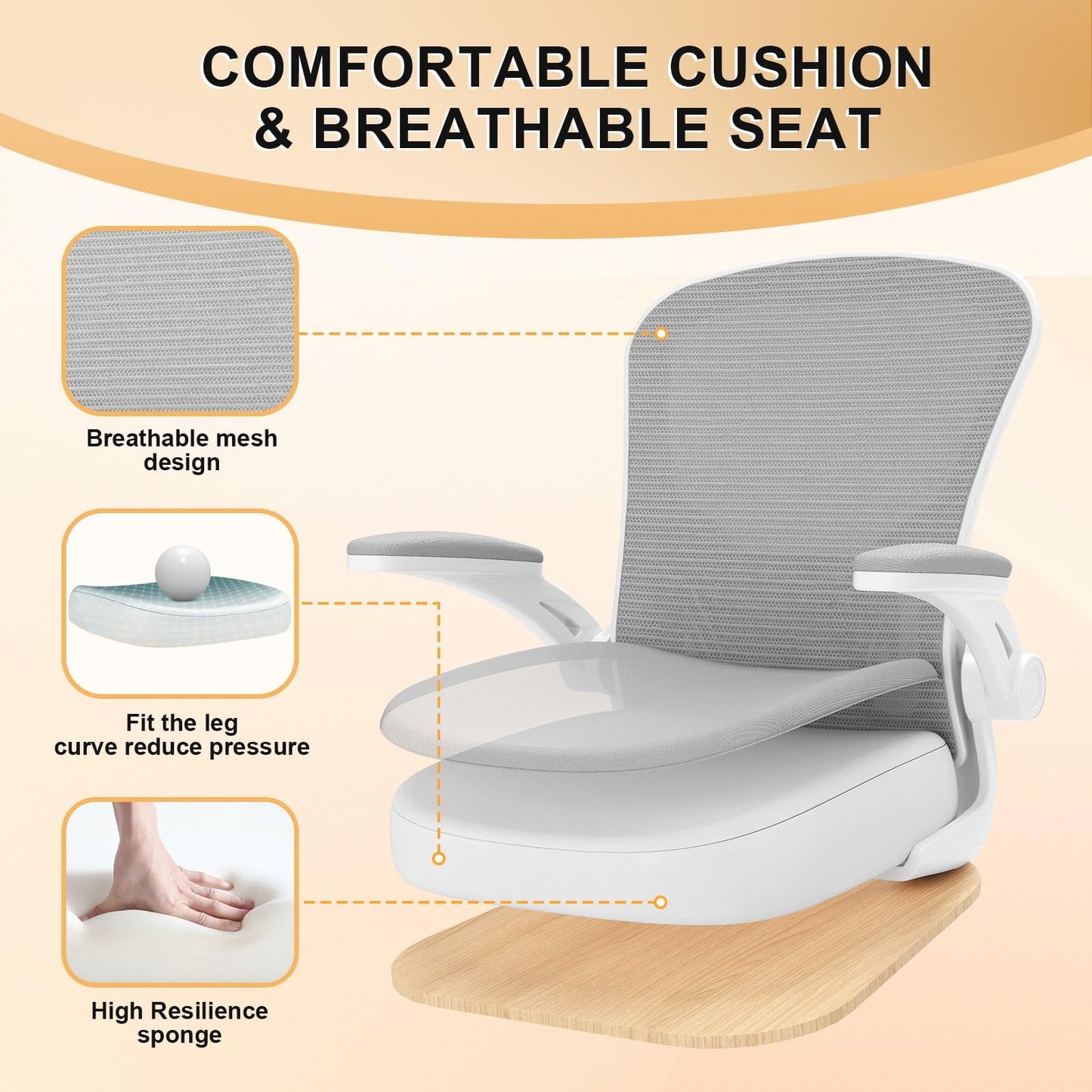 Office Chair, Ergonomic Desk Chairs 330LBS Capacity High Back Mesh Computer Chair with Flip-up Armrests, Comfy Work Chair with Adjustable Lumbar Support