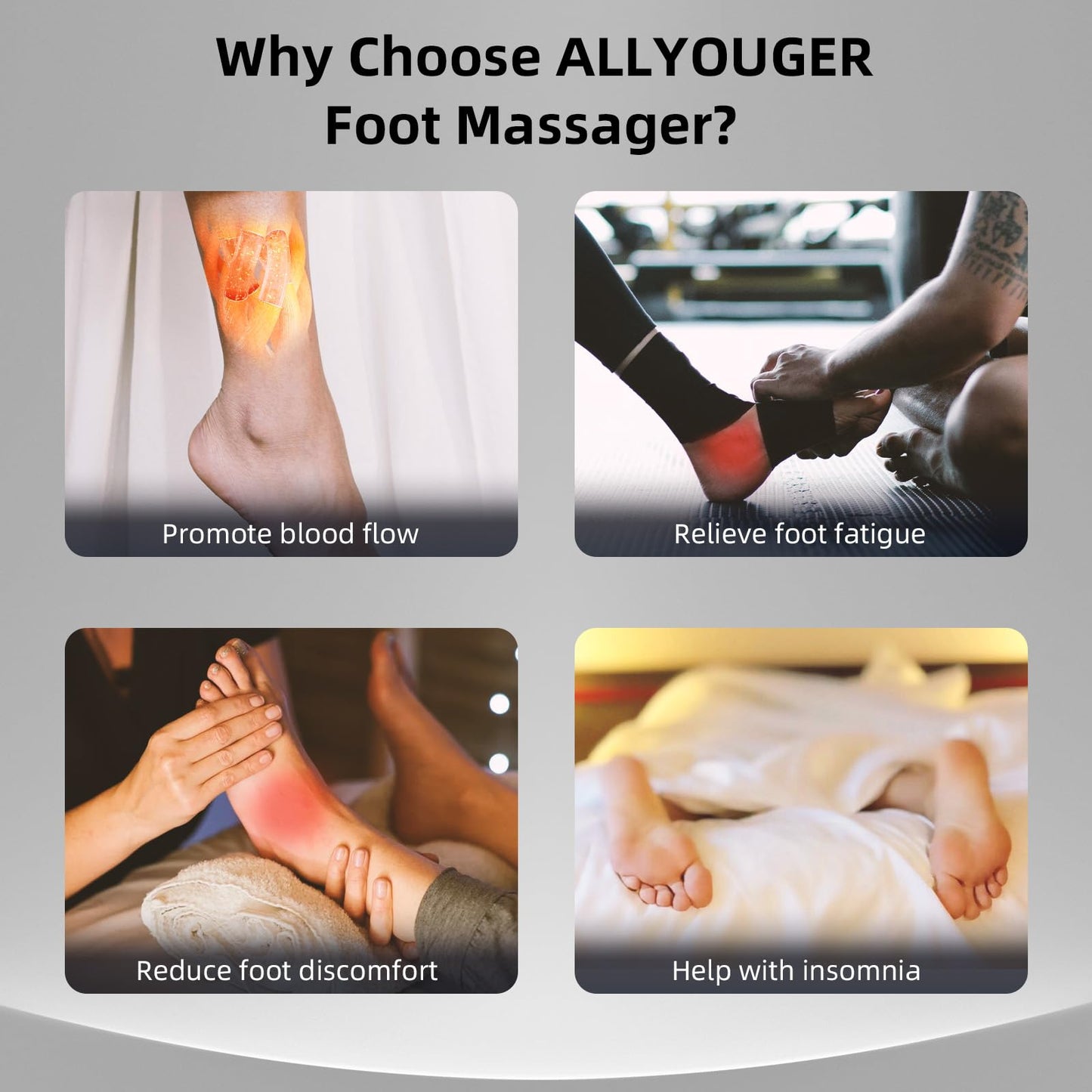 ALLYOUGER Shiatsu Foot Massager with Heat,Vibration,Air Compression and Deep Kneading for Plantar Fasciitis, Neuropathy,Improve Foot Wellness,Gifts for Women & Men（Silver）