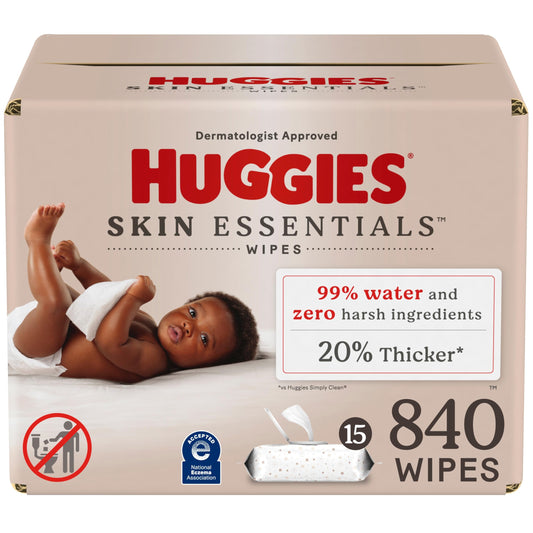 Huggies Skin Essentials Baby Wipes, Hypoallergenic, 99% Water, 15 Flip Top Packs (840 Wipes Total)