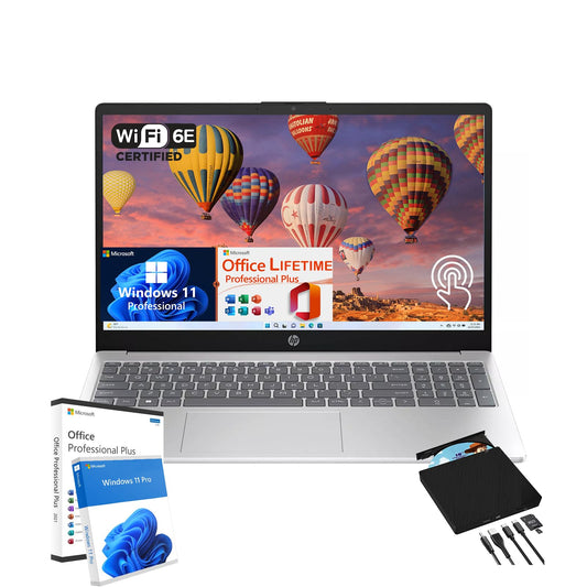 HP 15.6-inch Touchscreen Laptop Computer - w/MS Office 2024 Lifetime, Free CD/DVD Drive • Intel 6-core i3-1215U • 32 GB RAM, 1 TB SSD • Wi-Fi 6E • Windows 11 Pro, Long Battery Life
