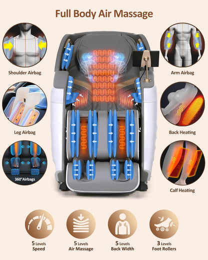 RELX 2025 Massage Chair Full Body, 20 Modes Zero Gravity SL-Track Shiatsu Massage Chair Built-in Heat System, Airbag Massage with Body Scan, Deep Yoga Stretch, Calfrest Extension and AI Control(White)