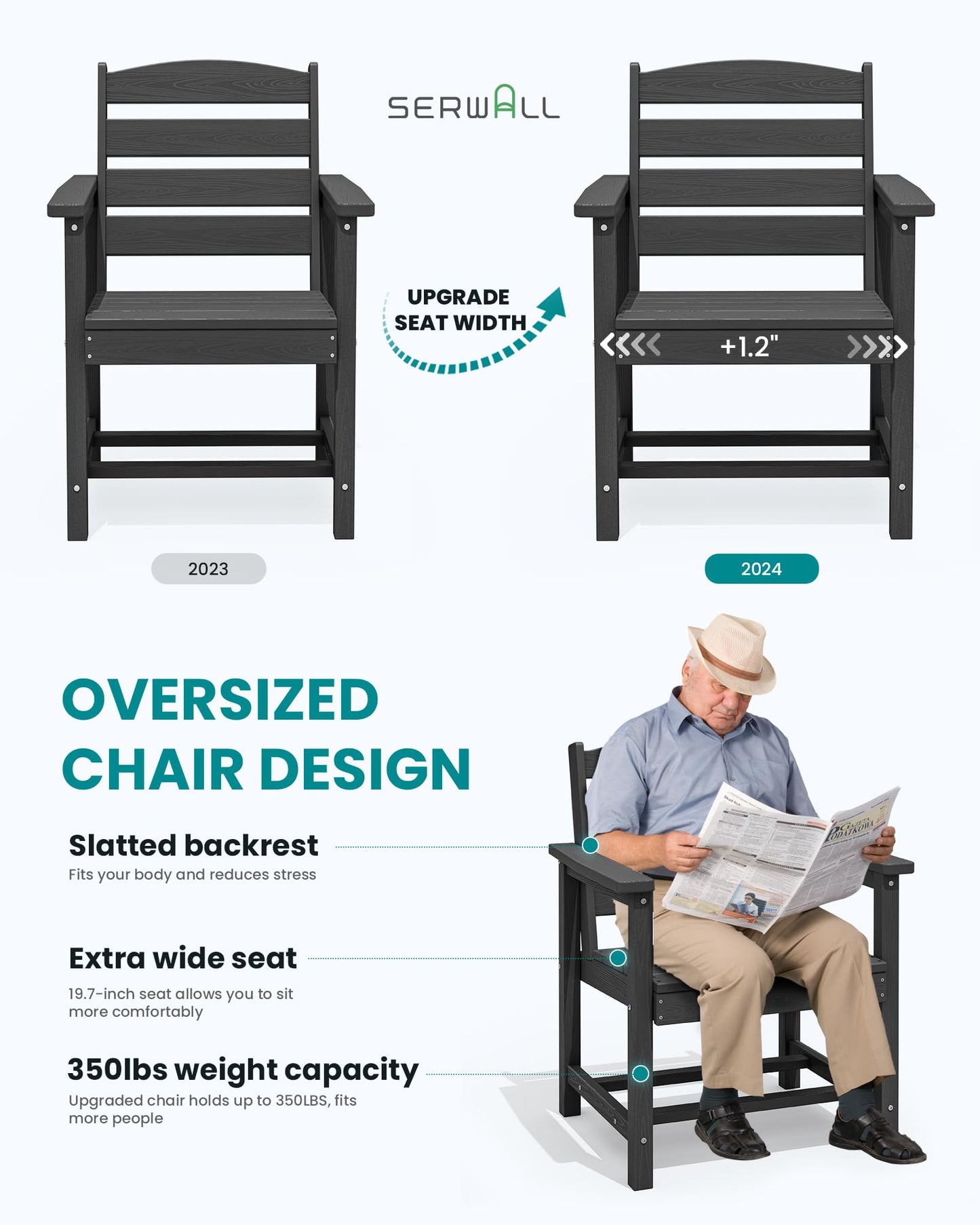 SERWALL 7-Piece Patio Dining Table Sets, Outdoor HDPE Dining Furniture Set with Umbrella Hole Cut-Out Table and 6 Chairs, Black