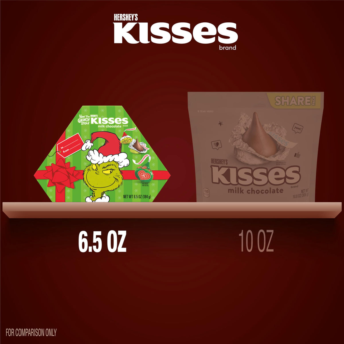HERSHEY'S KISSES Grinch Milk Chocolate, Christmas Candy Gift Box, 6.5 oz