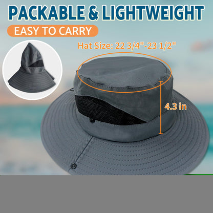PFFY Sun Bucket Hats for Men Women 3” Wide Brim UPF 50+ Fishing & Beach Hat Darkgrey