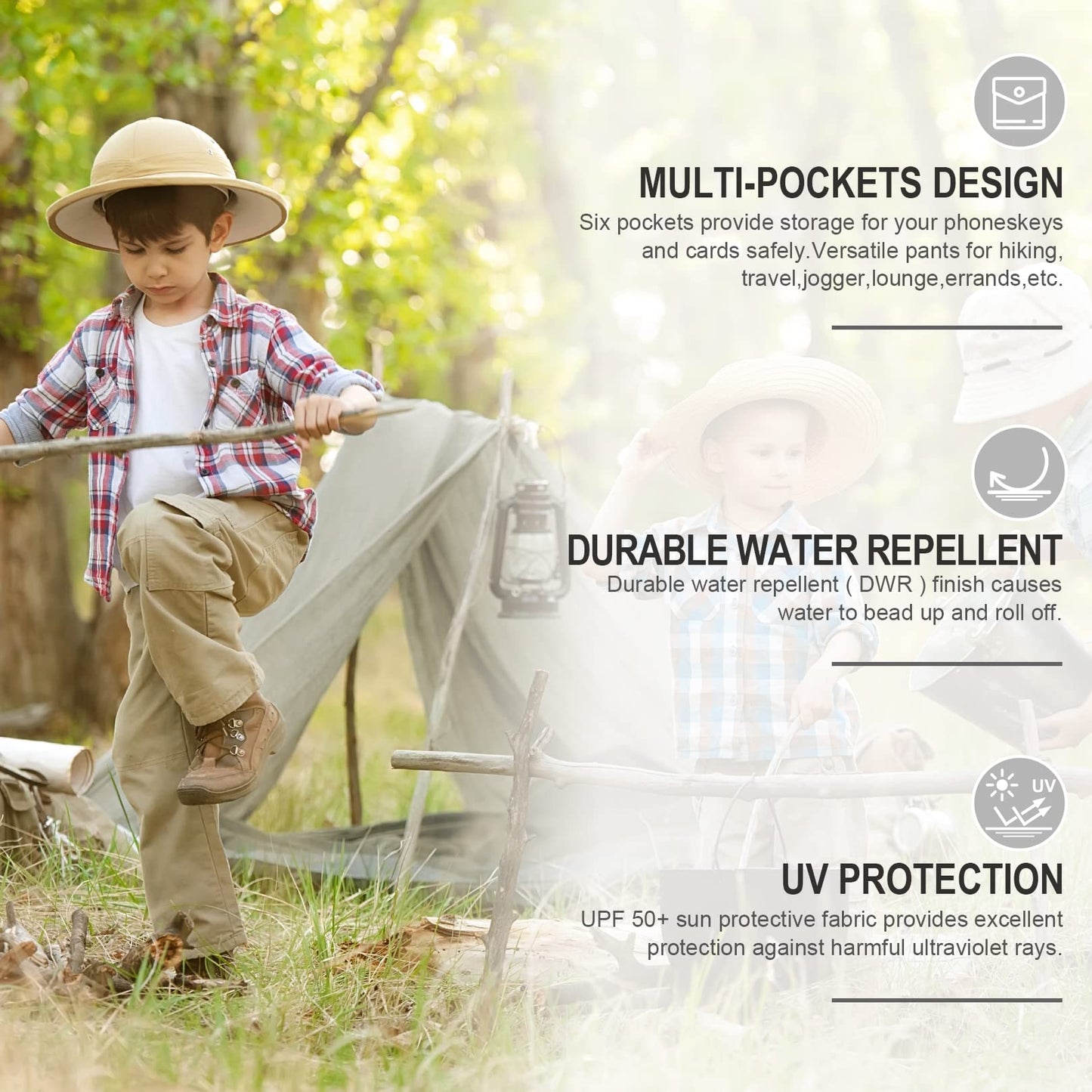 linlon Kids' Cargo Pants, Boy's Casual Outdoor Quick Dry Waterproof Hiking Climbing Convertible Trousers #9016-Army Green-L