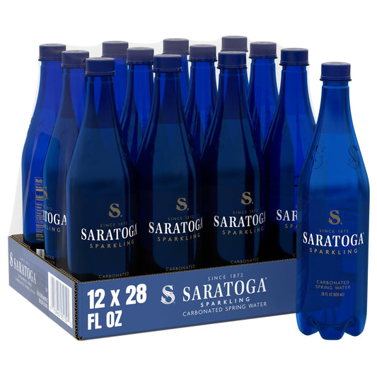 Saratoga Sparkling Water Bottles, 12-Pack - Carbonated Spring Bottled Water with Naturally Occurring Minerals & Electrolytes - Recycled PET Plastic Bottles - 28 Fl Oz