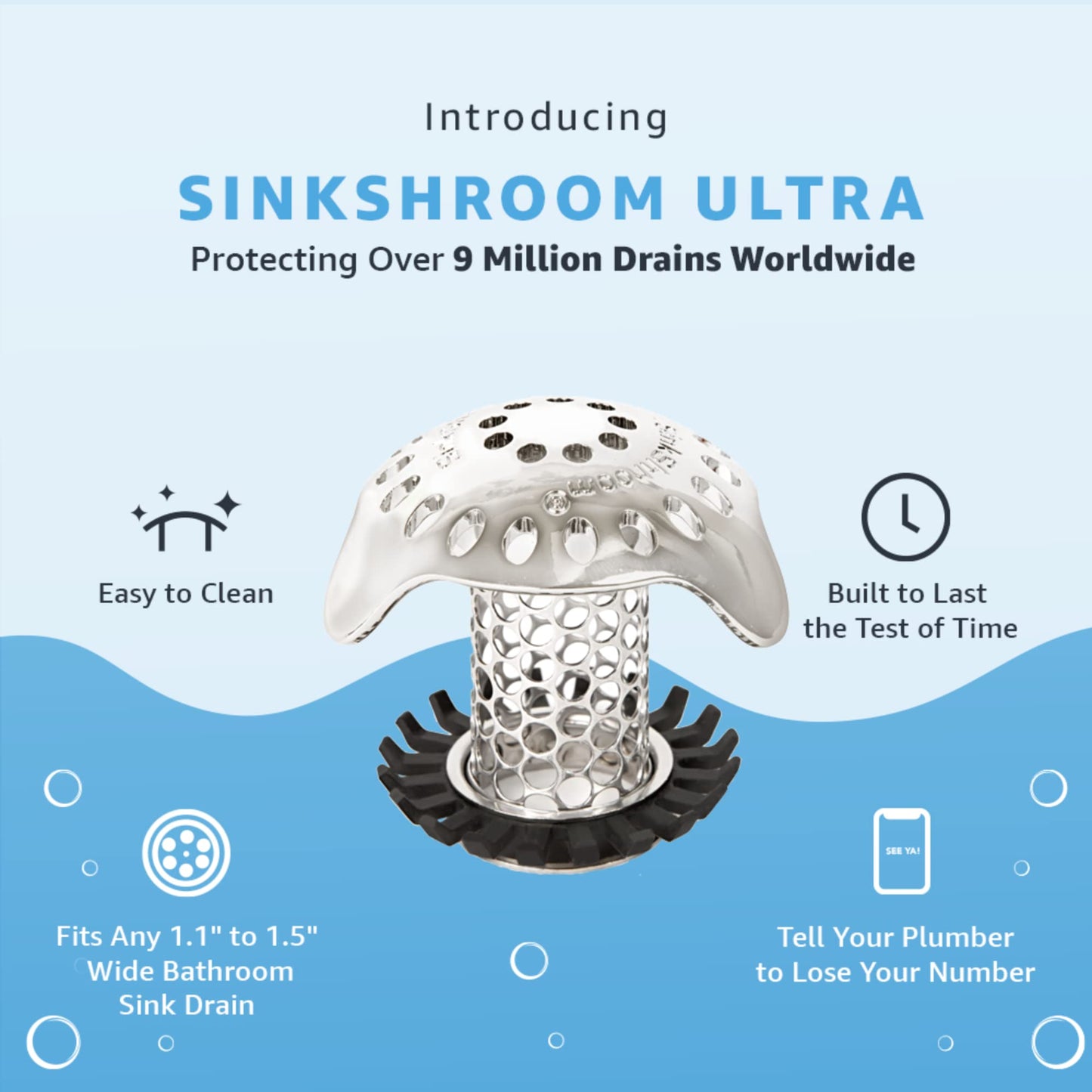 SinkShroom Ultra Revolutionary Bathroom Sink Drain Protector, Stainless Steel
