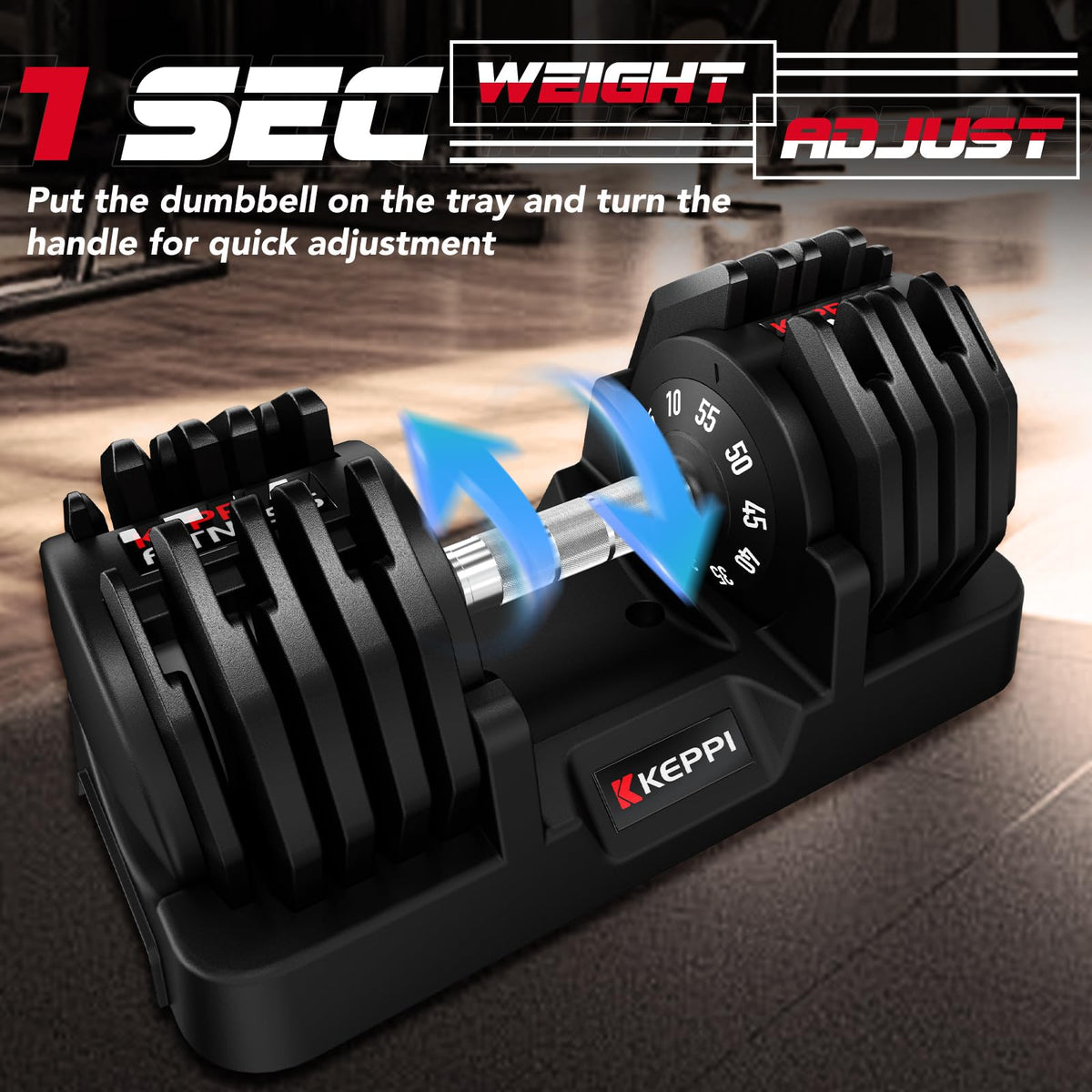 Keppi Adjustable Dumbbell Set - 10LB to 55LB 10 in 1 Single Adjustable Weight Set with Anti-Slip Metal Handle,Exercise & Fitness Dumbbell for Home Gym
