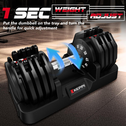 Keppi Adjustable Dumbbell Set - 10LB to 55LB 10 in 1 Single Adjustable Weight Set with Anti-Slip Metal Handle,Exercise & Fitness Dumbbell for Home Gym