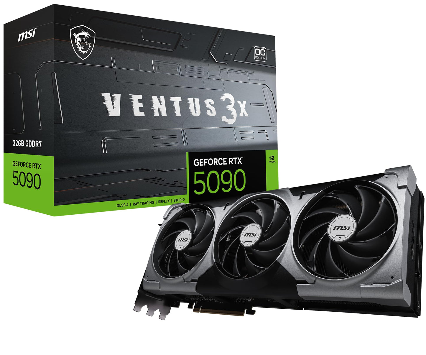 MSI Gaming RTX 5090 32G Ventus 3X OC Graphics Card (32GB GDDR7, 512-bit, Extreme Performance: 2452 MHz, DisplayPort x3 2.1a, HDMI 2.1b, NVIDIA Blackwell Architecture)
