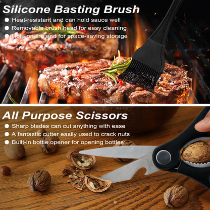 POLIGO 29 PCS BBQ Grill Accessories Stainless Steel BBQ Tools Grilling Tools Set with Storage Bag for Fathers Day Dads Birthday Presents - Camping Grill Utensils Set Ideal Grilling Gifts for Men Women