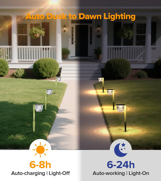 AZADESJET Solar Pathway Lights Outdoor, Super Bright 500 lumens with 2-in-1 Solar Powered and USB Charging Modes, IP65 Waterproof, Auto On/Off Garden Lights for Lawn Patio Walkway, Green (4 Pack)