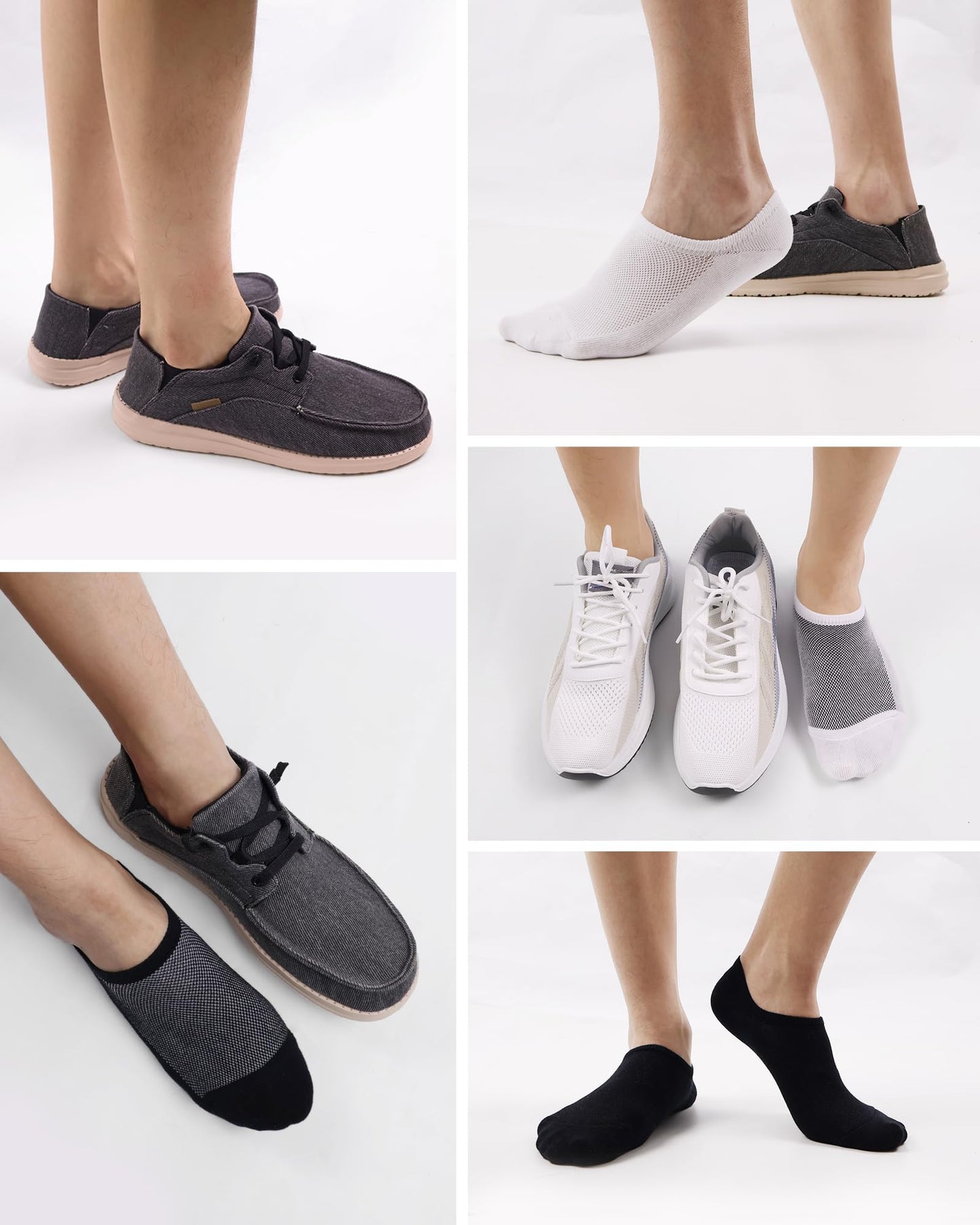SIXDAYSOX Socks for Men No Show 8 Pairs Size 9-11 White Mesh Knit Low Cut Ankle Socks with Non Slip Grid for Flat Loafer Sneakers