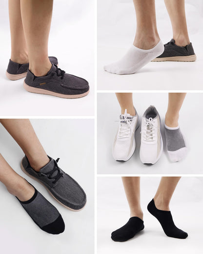 SIXDAYSOX Socks for Men No Show 8 Pairs Size 9-11 White Mesh Knit Low Cut Ankle Socks with Non Slip Grid for Flat Loafer Sneakers