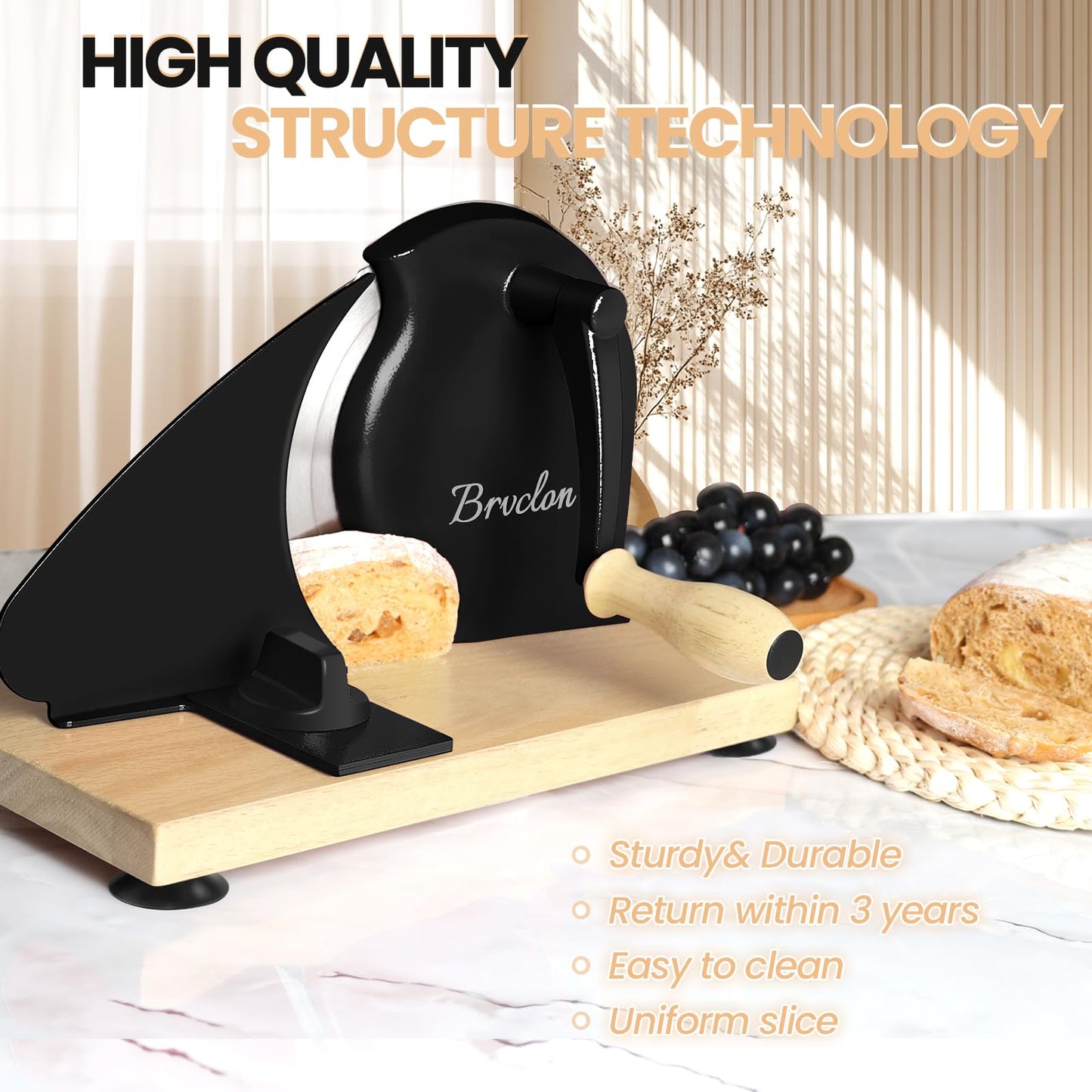 Manual Bread Slicer for Homemade Sourdough Bread, Adjustable Thickness&Evenly Slicing, Hand Crank Bread Slicer with Scale Line and Suction Cup, Serrated Blade Design, Patent