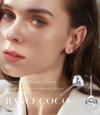 "STUNNING FLAME" 18K Gold Plated Silver Brilliant Cut Simulated Diamond Cubic Zirconia Stud Earrings(yellow-gold-plated-silver, 4.0)