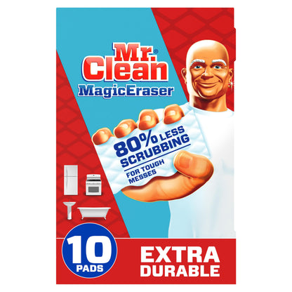 Mr. Clean Magic Eraser Sponge, All Purpose Cleaner, Cleaning Scrubber, Wall, Sneaker, Kitchen, Bathroom, Shower Cleaner, Cleaning Supplies, Melamine Sponge, Cleaning Pads, Extra Durable, 10ct