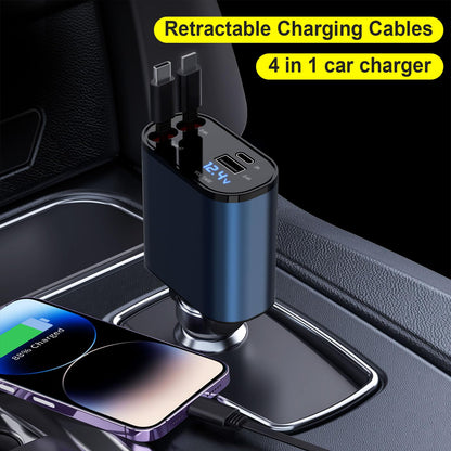 69W Fast Charging USB C Car Charger, 4-in-1 Retractable Phone Charger for iPhone 17, Travel Essentials, Gifts for Women Men, Car Accessories for Women Men, for iPhone 17 16 15 14 13, Galaxy, Pixel