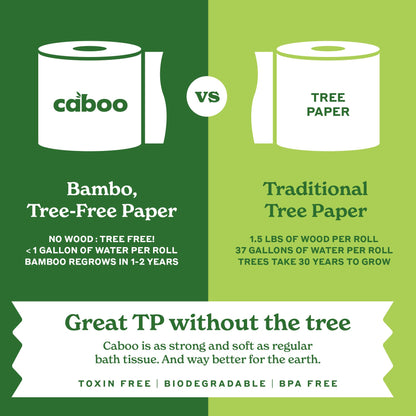 Caboo Tree Free Toilet Paper, Septic Safe Toilet Tissue, Chemical Free, Non Toxic, 2 Ply Bathroom Toilet Paper | Pack of 24 Double Rolls, 300 Sheets Per Roll