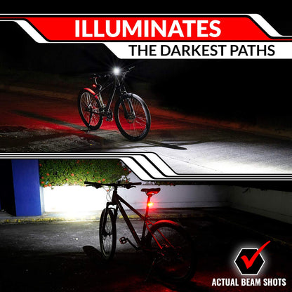 GearLight Rechargeable Bike Light, Headlight and Tail Light Set, Powerful Front and Back Lights for Night Riding Safety, Night Riding Accessories, White Elephant Stocking Stuffer for Men - Black, Red