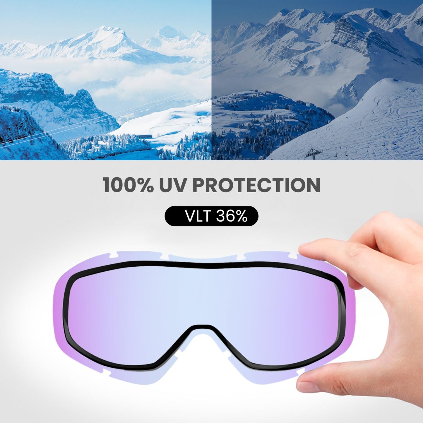 OutdoorMaster OTG Ski Goggles - Over Glasses Ski/Snowboard Goggles for Men, Women & Youth - 100% UV Protection (Black Frame + VLT 36% Rose Lens)