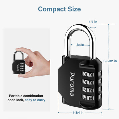 Puroma 2 Pack Combination Lock for Locker 4 Digit Outdoor Waterproof Padlock for School, Gym, Sports, Fence, Toolbox, Gate, Case, Outdoor, Hasp Storage (Black)