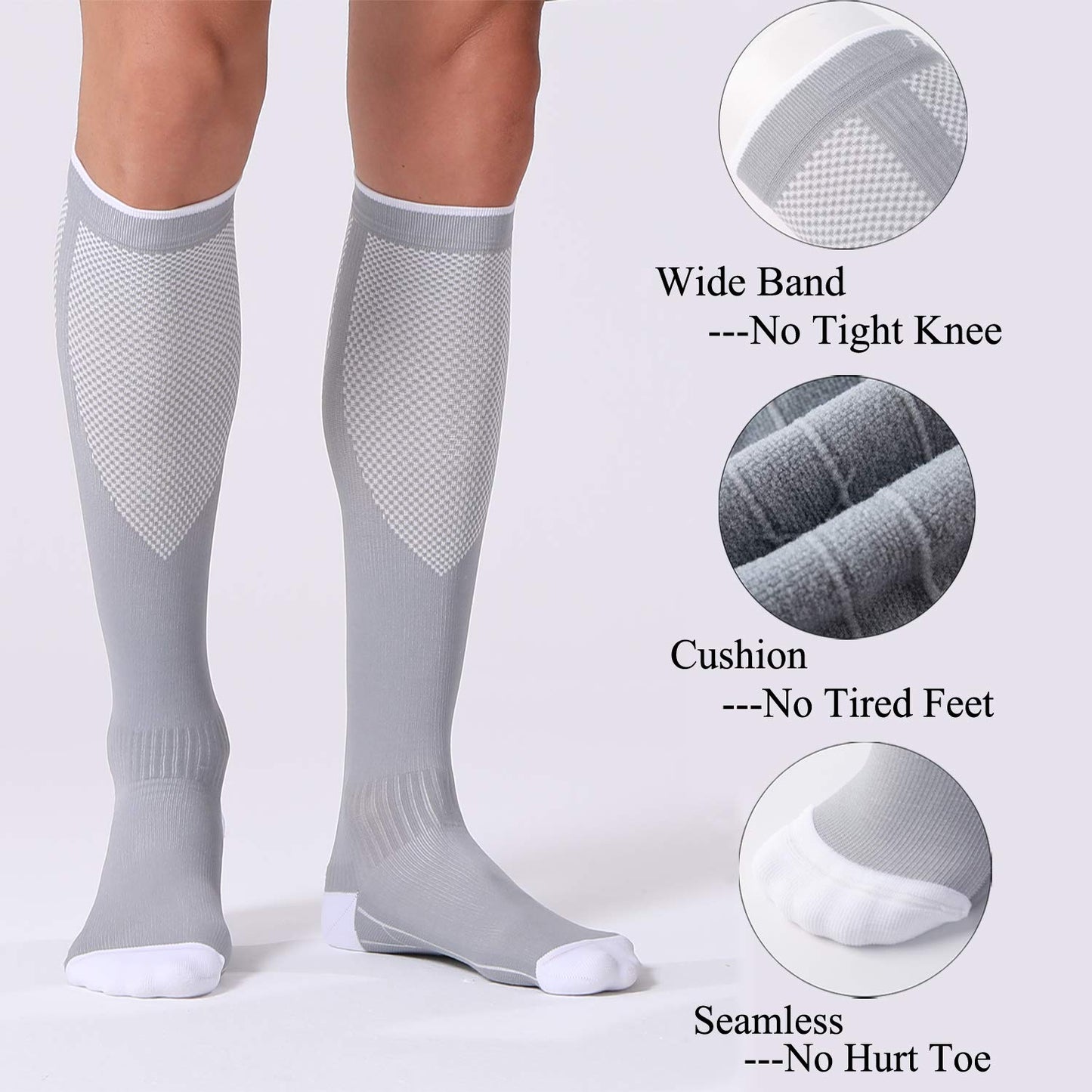 FITRELL 3 Pairs Compression Socks for Women and Men 20-30mmHg- Circulation and Muscle Support Socks for Travel, Running, Nurse, Knee High, Medical Black+White+Grey L/XL